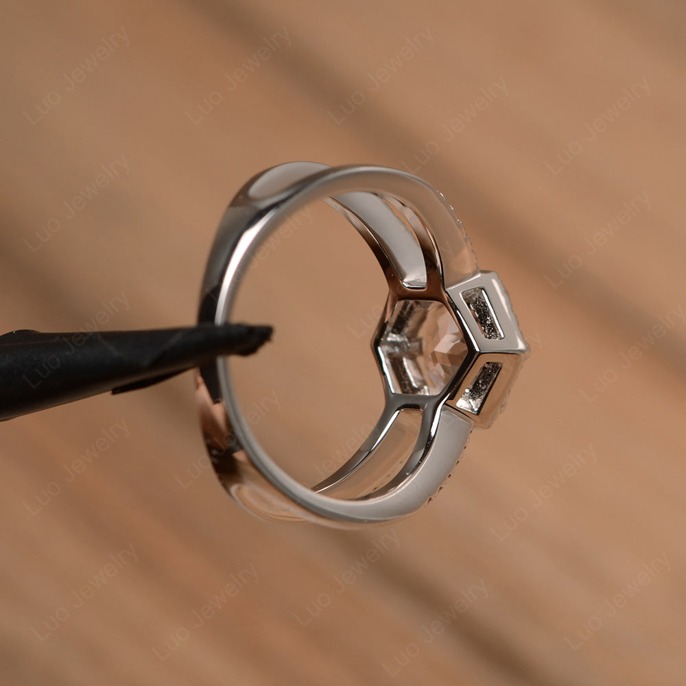 Hexagon Morganite Halo Ring With Split Shank - LUO Jewelry