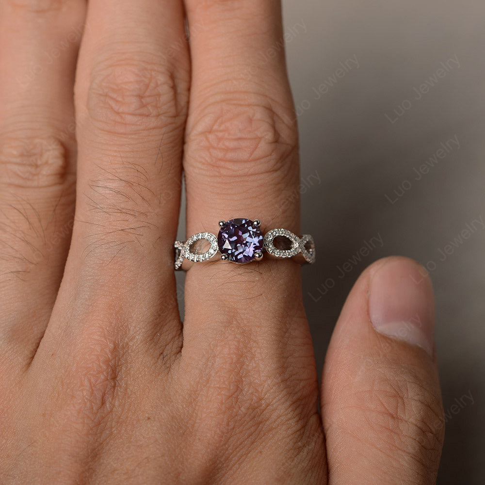 Round Cut Alexandrite Infinity Ring White Gold - LUO Jewelry