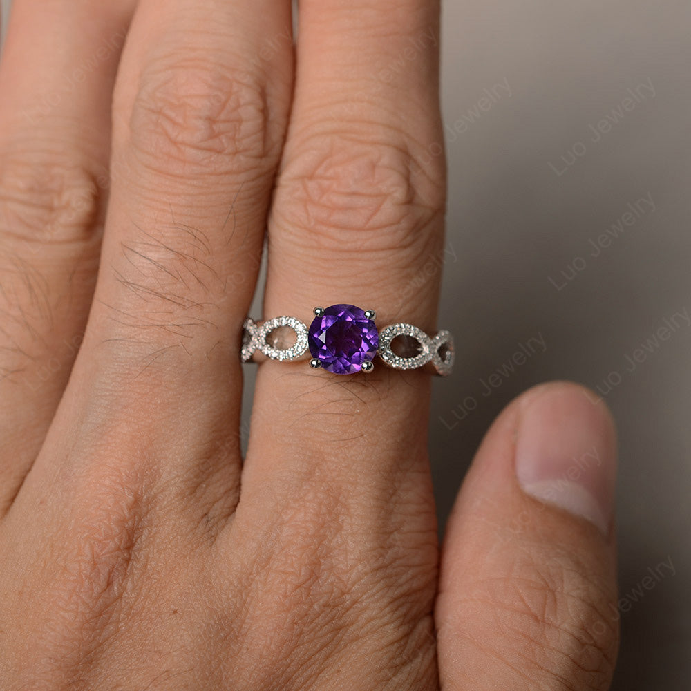 Round Cut Amethyst Infinity Ring White Gold - LUO Jewelry
