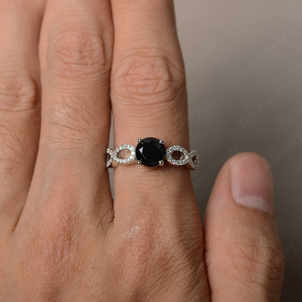 Round Cut Black Stone Infinity Ring White Gold - LUO Jewelry