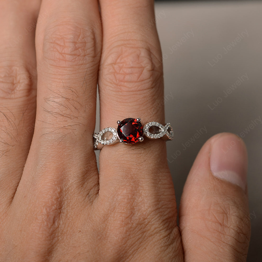 Round Cut Garnet Infinity Ring White Gold - LUO Jewelry