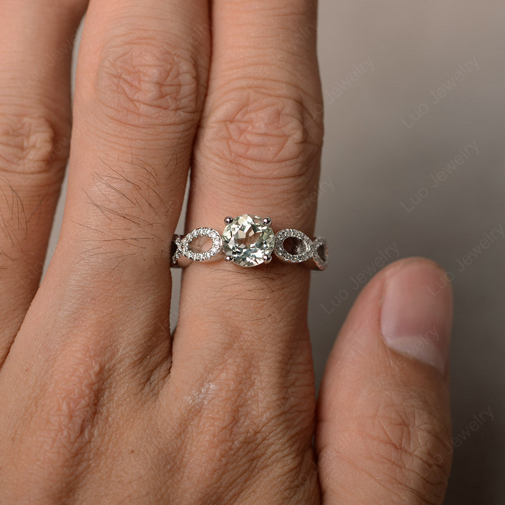 Round Cut Green Amethyst Infinity Ring White Gold - LUO Jewelry