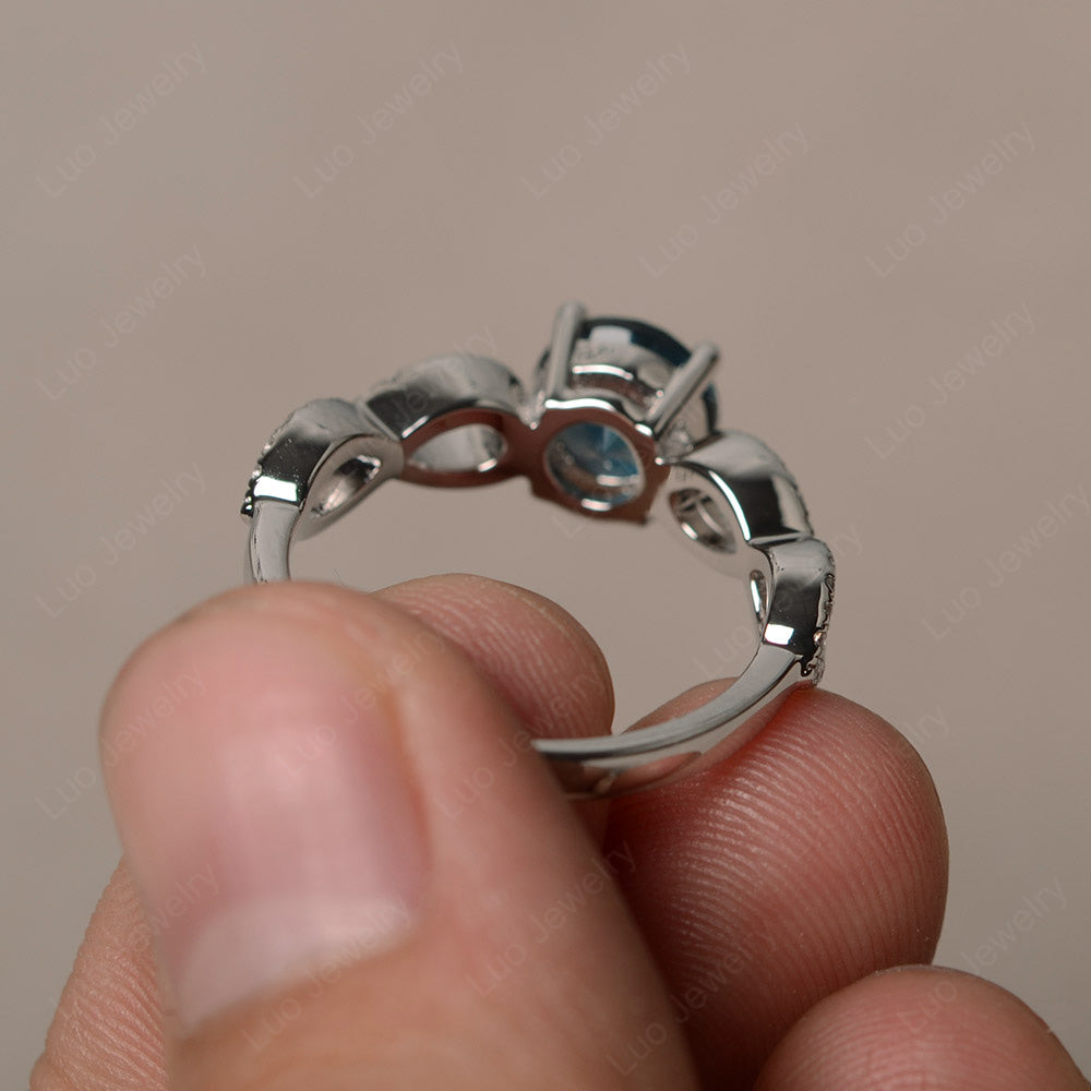 Round Cut London Blue Topaz Infinity Ring White Gold - LUO Jewelry