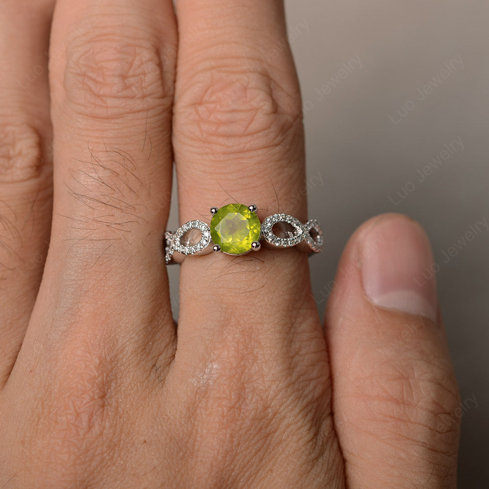 Round Cut Peridot Infinity Ring White Gold - LUO Jewelry