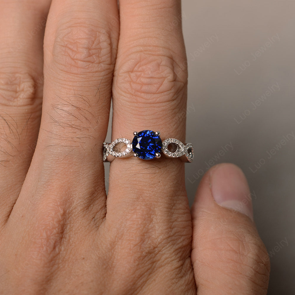 Round Cut Lab Sapphire Infinity Ring White Gold - LUO Jewelry