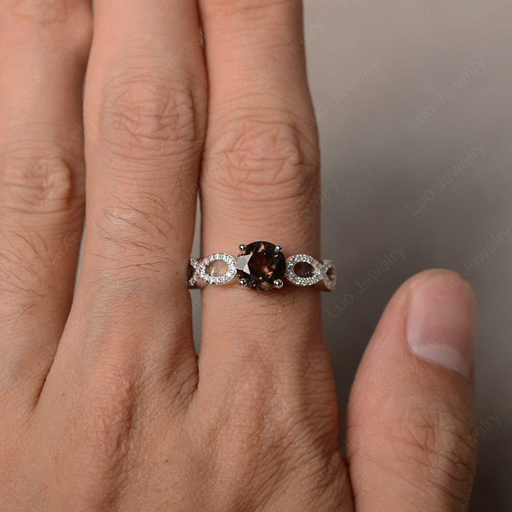 Round Cut Smoky Quartz Infinity Ring White Gold - LUO Jewelry