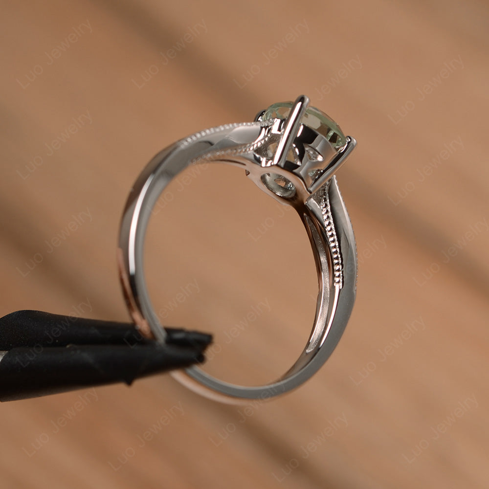 Green Amethyst Ring Solitaire Engagement Ring - LUO Jewelry
