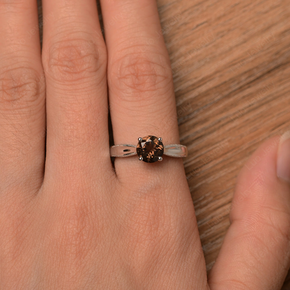 Smoky Quartz Ring Solitaire Engagement Ring - LUO Jewelry