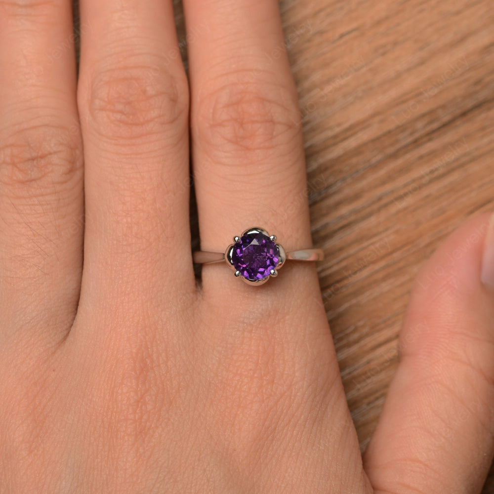Flower Amethyst Solitaire Engagement Ring - LUO Jewelry