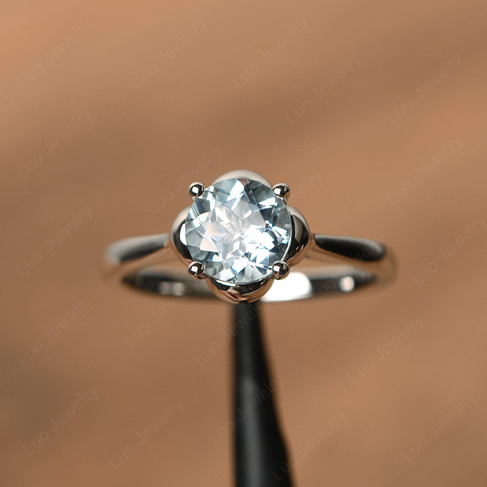 Flower Aquamarine Solitaire Engagement Ring - LUO Jewelry
