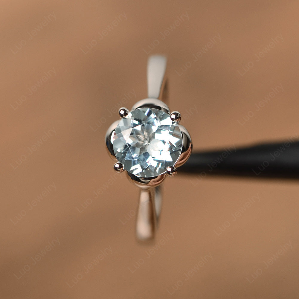 Flower Aquamarine Solitaire Engagement Ring - LUO Jewelry