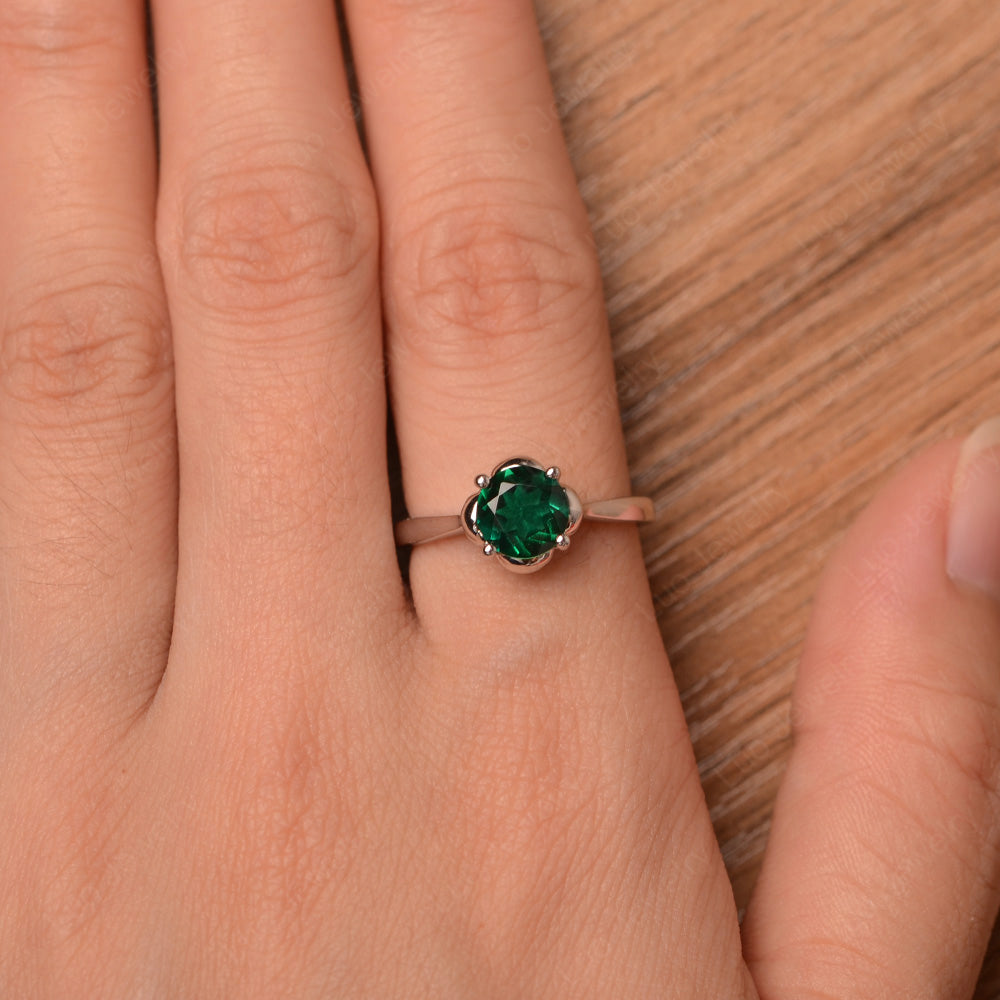 Flower Lab Emerald Solitaire Engagement Ring - LUO Jewelry