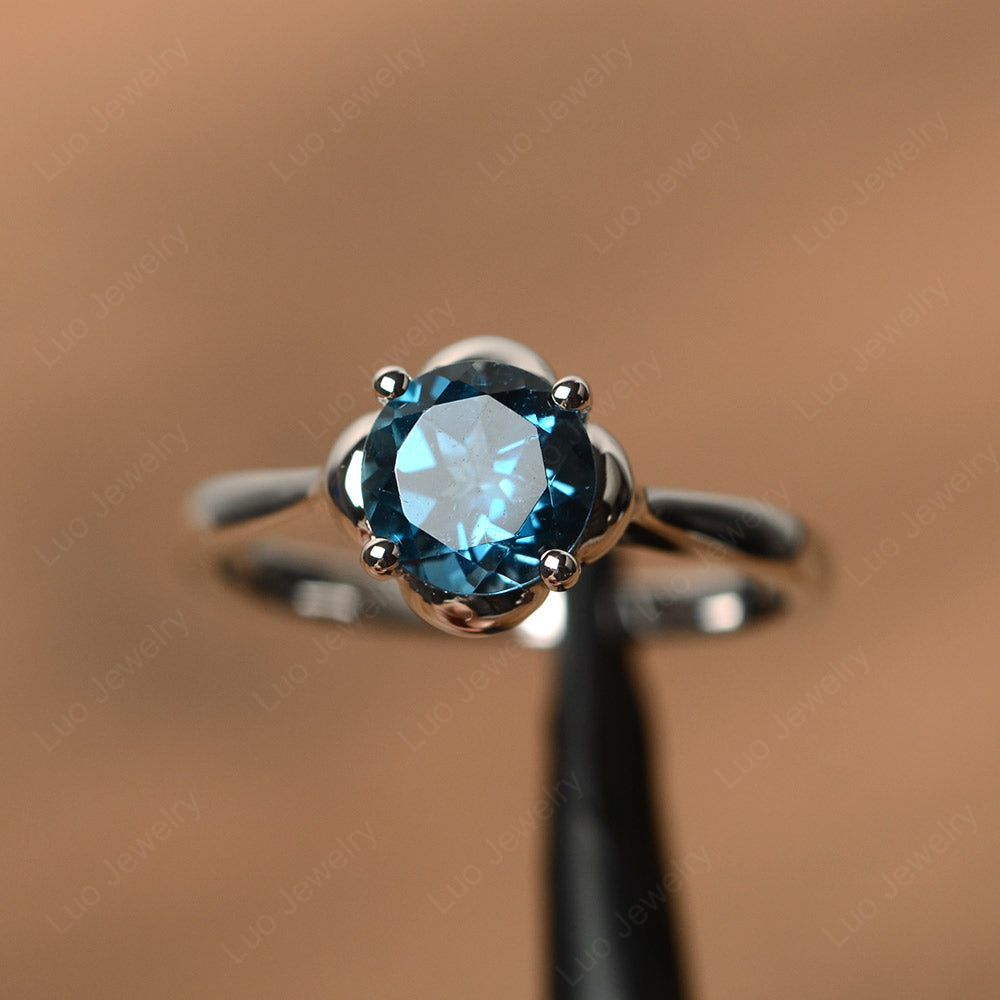 Flower London Blue Topaz Solitaire Engagement Ring - LUO Jewelry