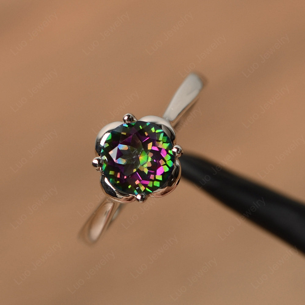 Flower Mystic Topaz Solitaire Engagement Ring - LUO Jewelry