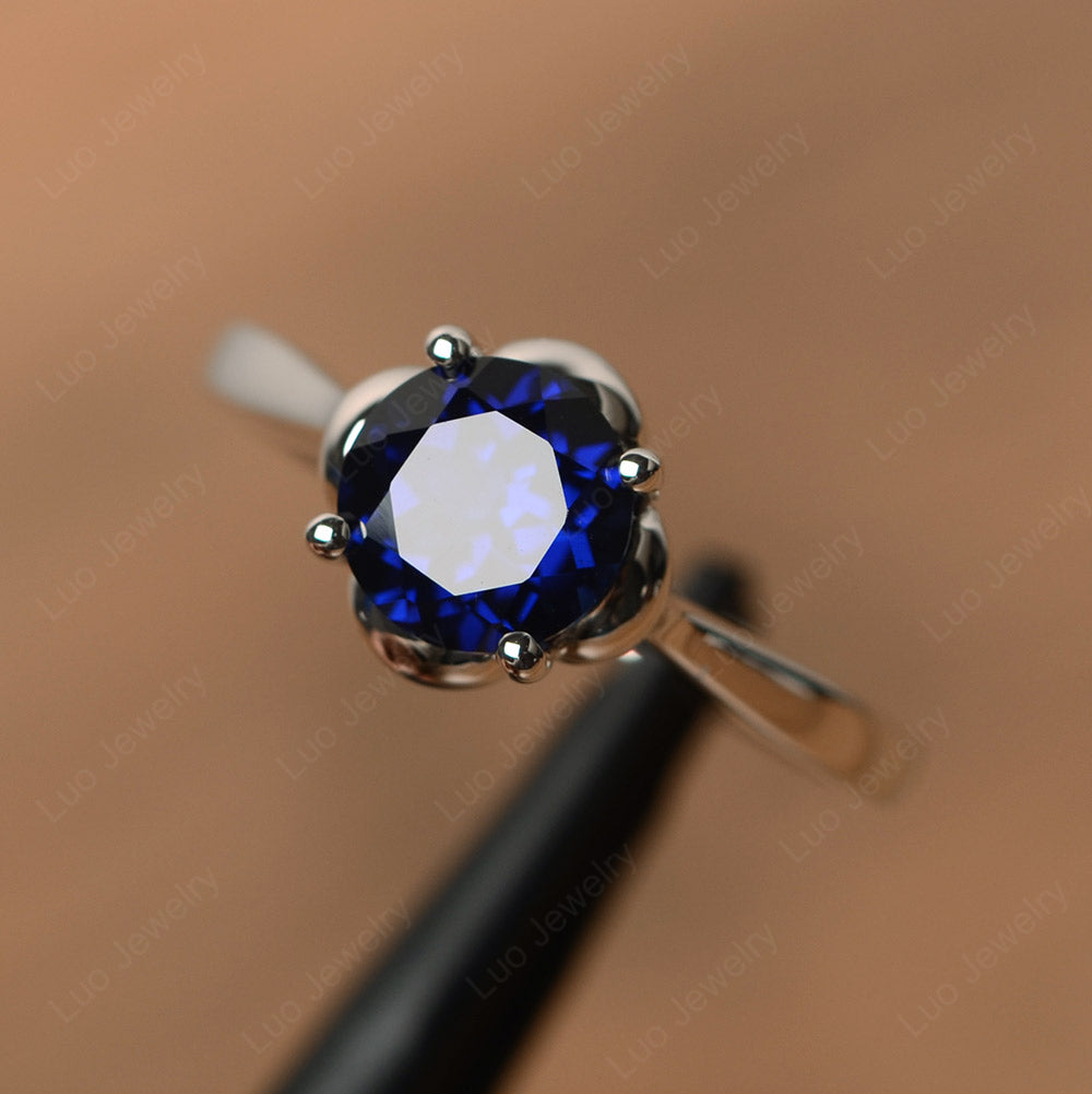 Flower Lab Sapphire Solitaire Engagement Ring - LUO Jewelry