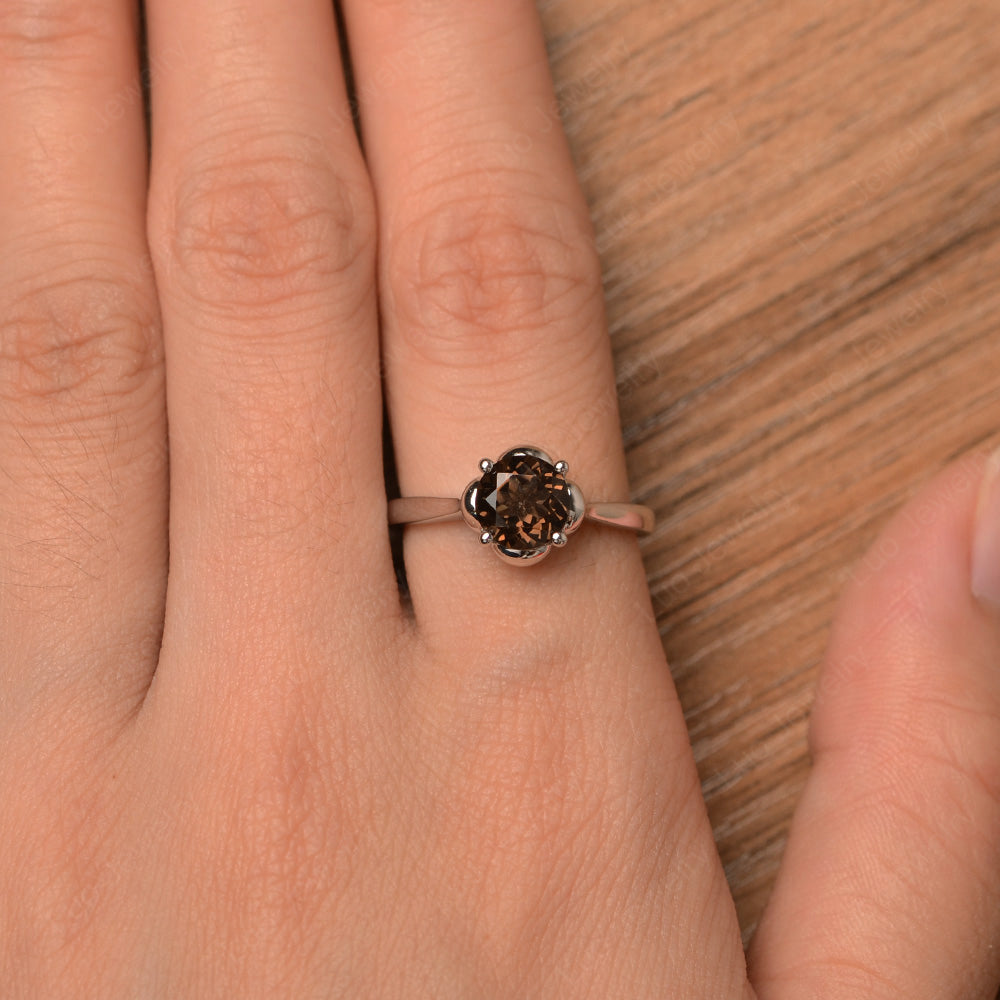 Flower Smoky Quartz Solitaire Engagement Ring - LUO Jewelry