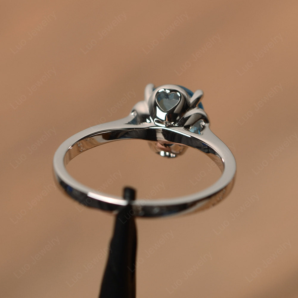 Flower Swiss Blue Topaz Solitaire Engagement Ring - LUO Jewelry