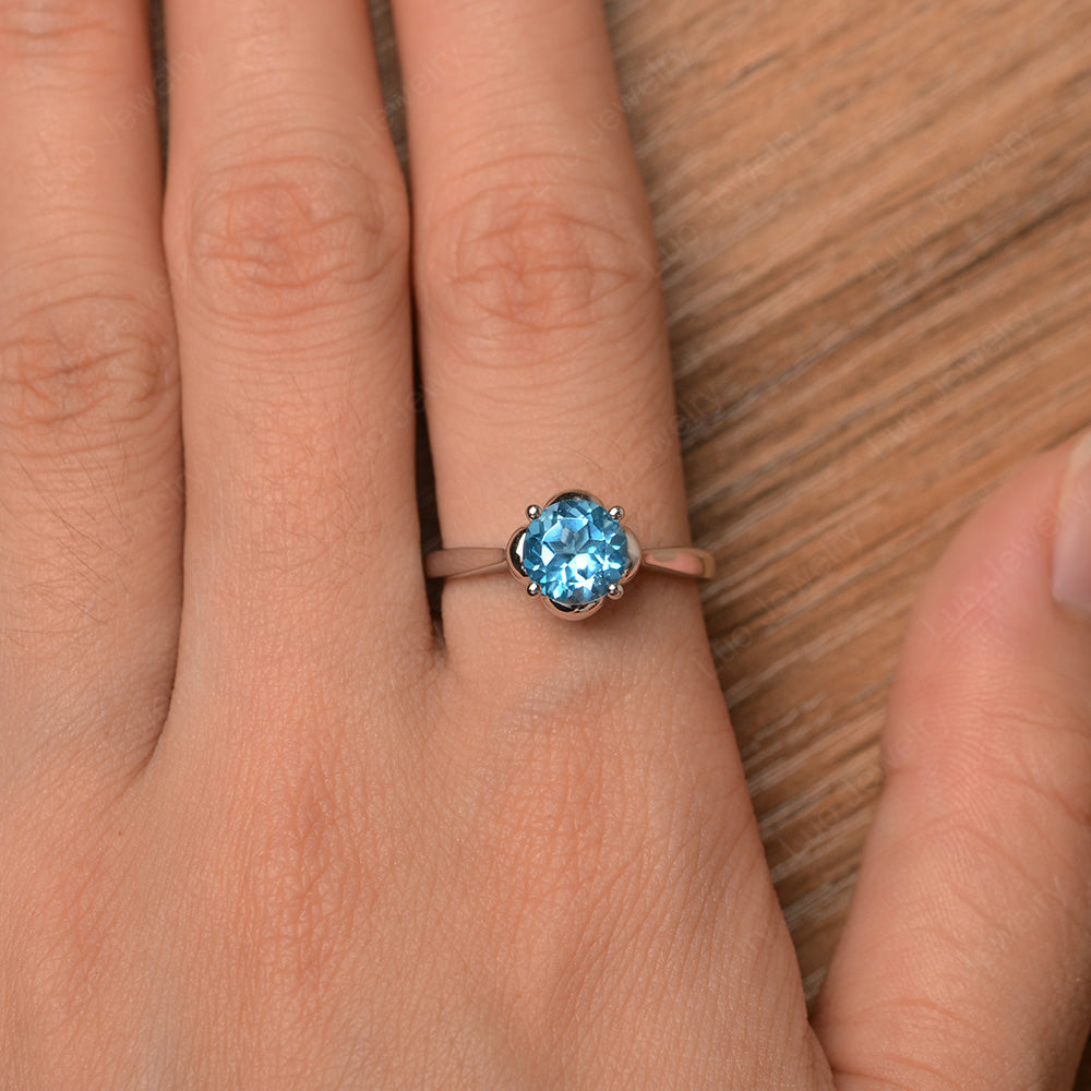 Flower Swiss Blue Topaz Solitaire Engagement Ring - LUO Jewelry