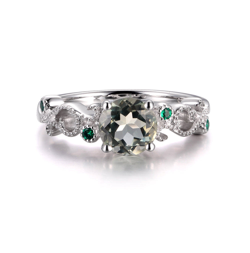 Vintage Green Amethyst Ring Art Deco Yellow Gold - LUO Jewelry