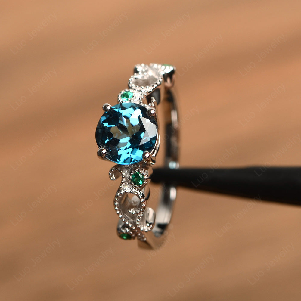 Vintage London Blue Topaz Ring Art Deco Yellow Gold - LUO Jewelry