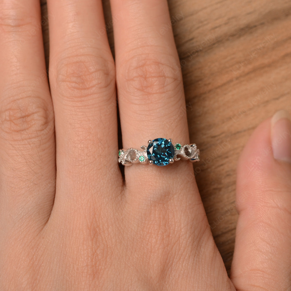 Vintage London Blue Topaz Ring Art Deco Yellow Gold - LUO Jewelry