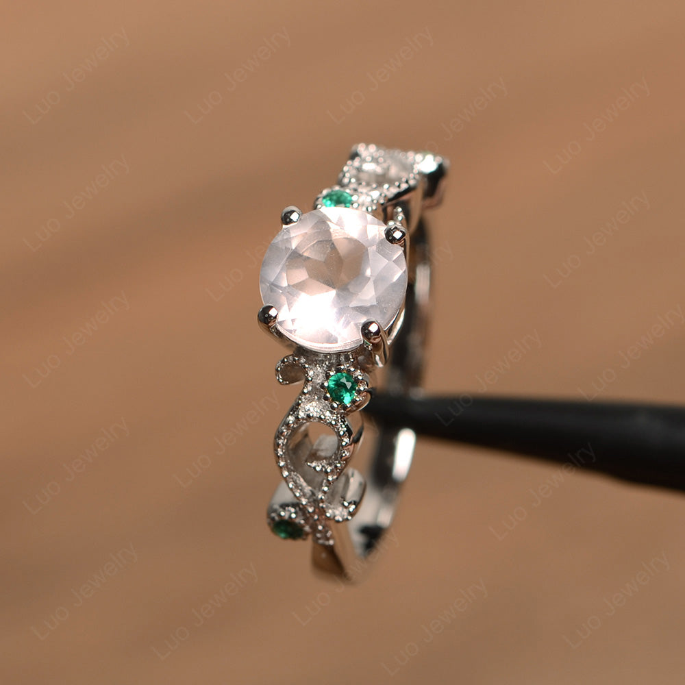 Vintage Rose Quartz Ring Art Deco Yellow Gold - LUO Jewelry