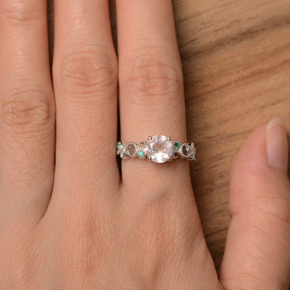 Vintage Rose Quartz Ring Art Deco Yellow Gold - LUO Jewelry