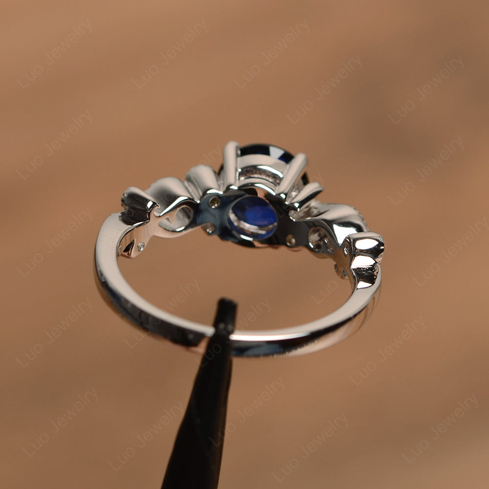 Vintage Lab Sapphire Ring Art Deco Yellow Gold - LUO Jewelry