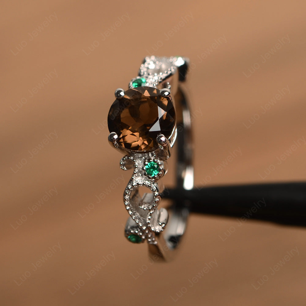 Vintage Smoky Quartz Ring Art Deco Yellow Gold - LUO Jewelry
