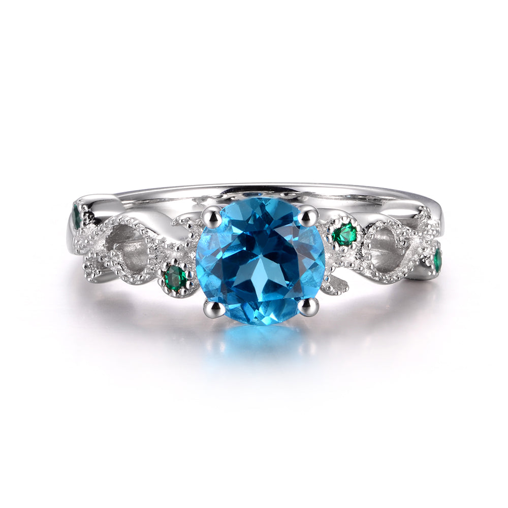 Vintage Swiss Blue Topaz Ring Art Deco Yellow Gold - LUO Jewelry