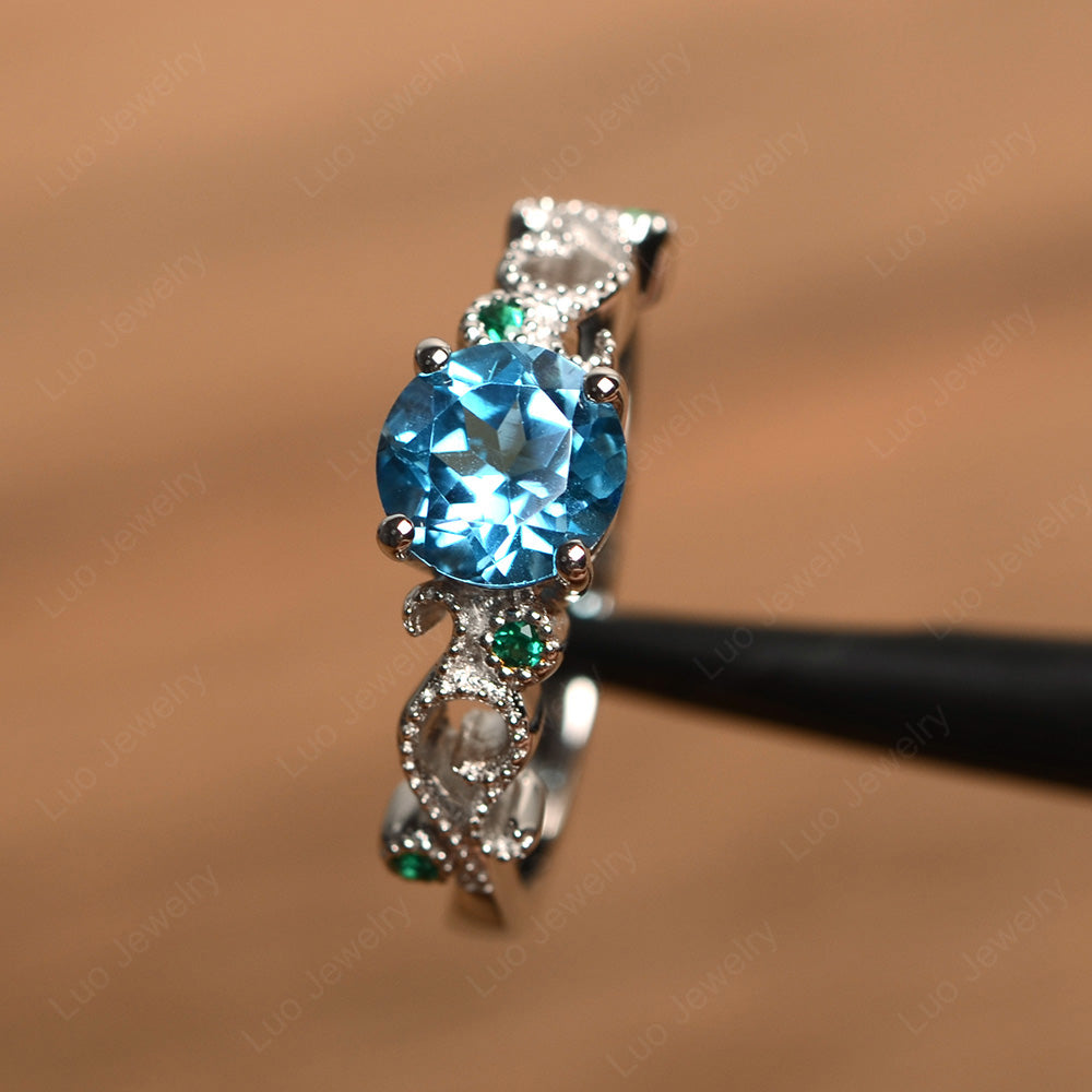 Vintage Swiss Blue Topaz Ring Art Deco Yellow Gold - LUO Jewelry