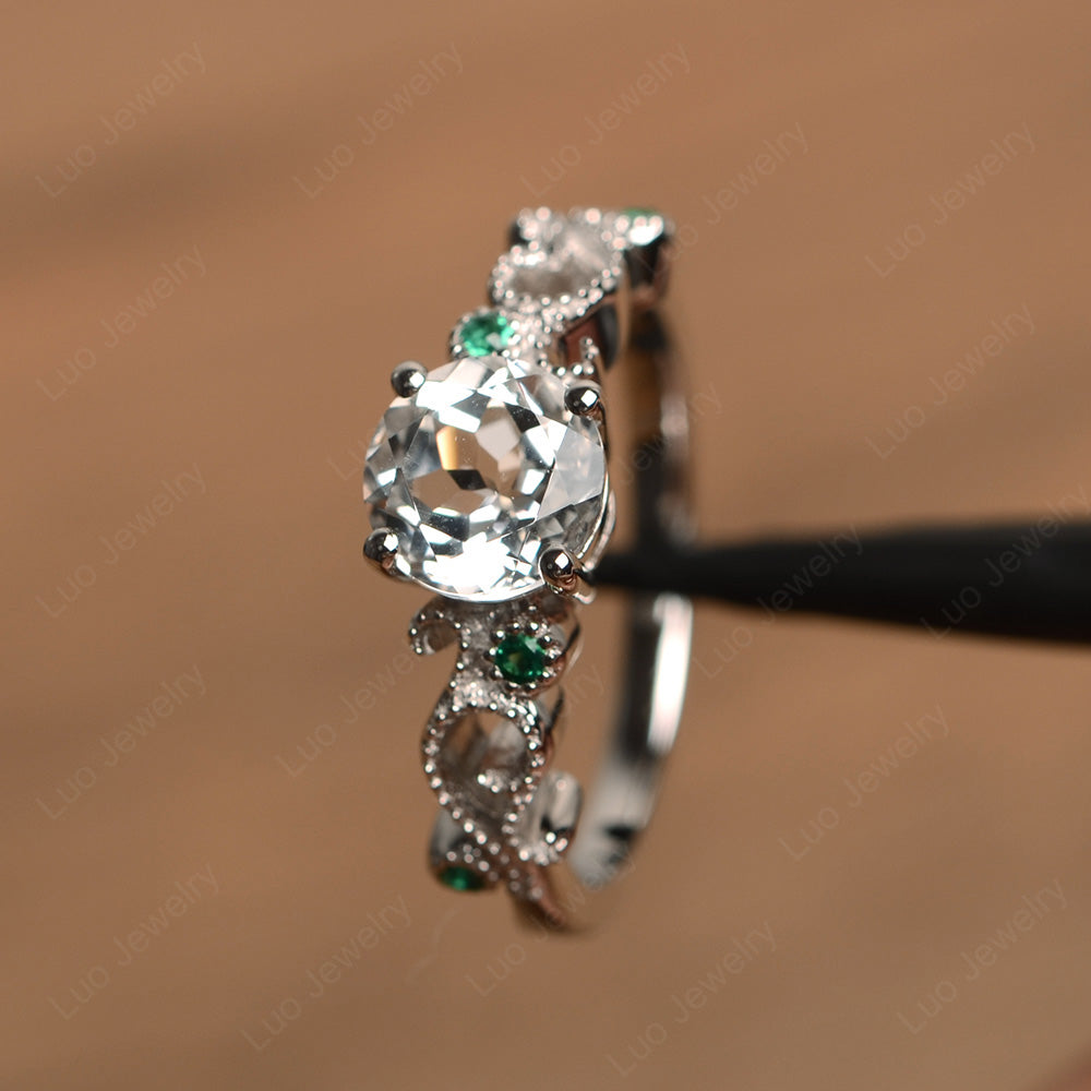 Vintage White Topaz Ring Art Deco Yellow Gold - LUO Jewelry