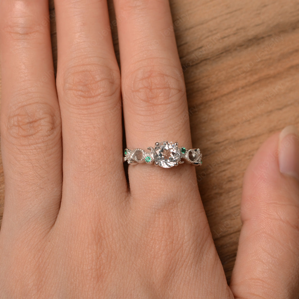 Vintage White Topaz Ring Art Deco Yellow Gold - LUO Jewelry