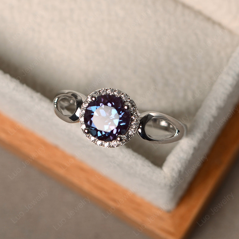 Alexandrite Halo Engagement Ring Split Shank - LUO Jewelry