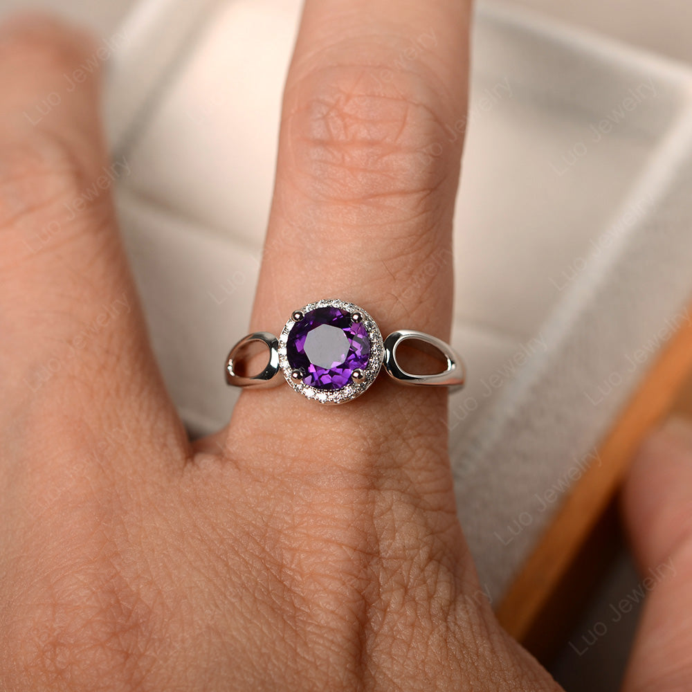 Amethyst Halo Engagement Ring Split Shank - LUO Jewelry