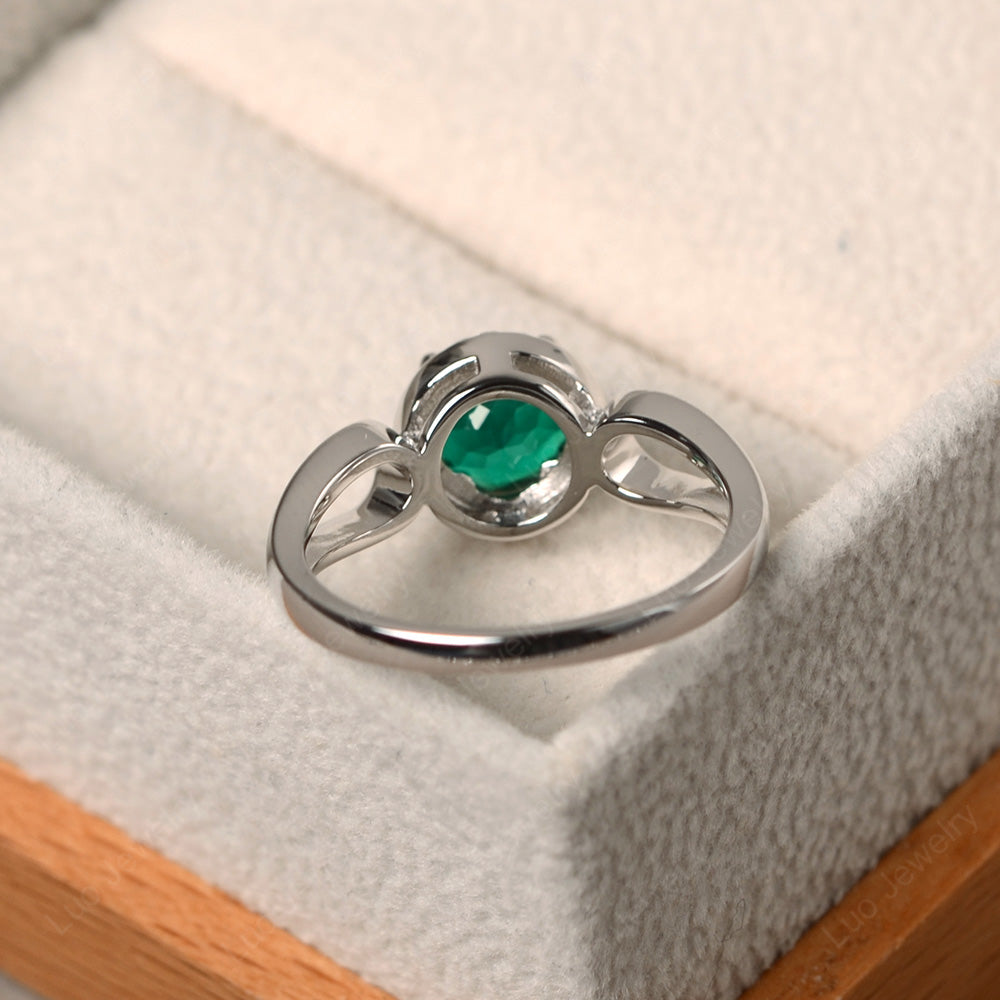 Lab Emerald Halo Engagement Ring Split Shank - LUO Jewelry