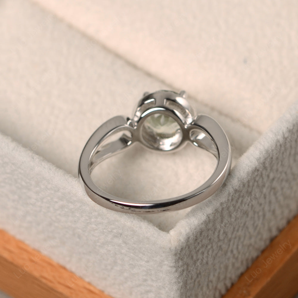 Green Amethyst Halo Engagement Ring Split Shank - LUO Jewelry