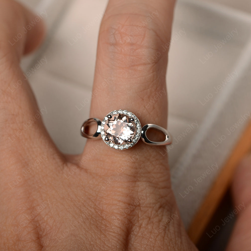 Morganite Halo Engagement Ring Split Shank - LUO Jewelry