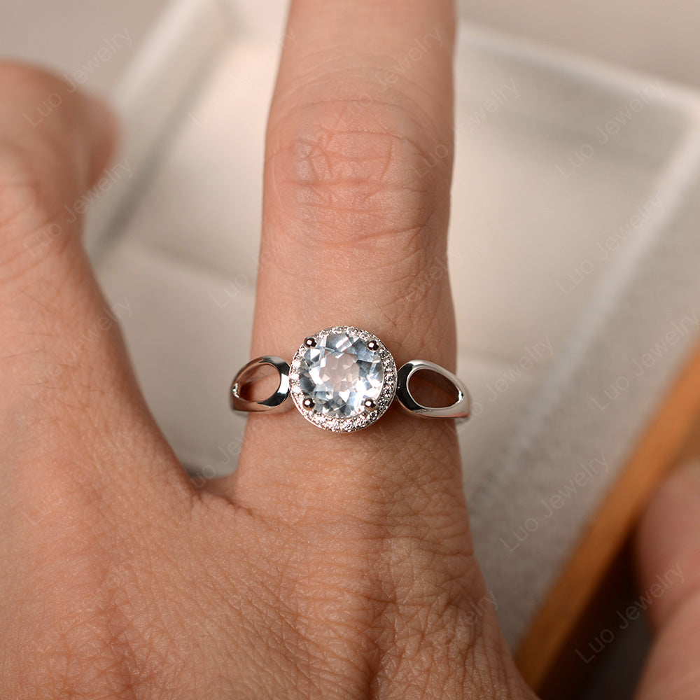 White Topaz Halo Engagement Ring Split Shank - LUO Jewelry