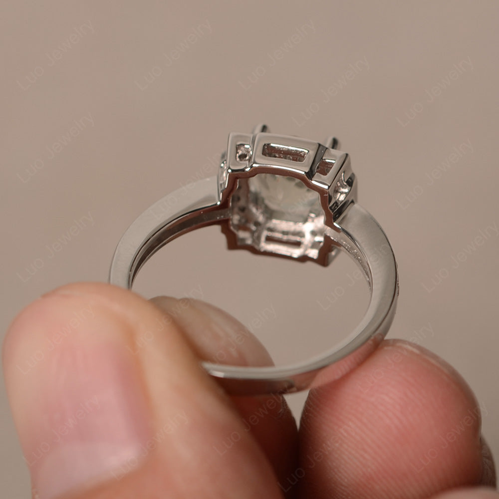 Round Cut Green Amethyst Halo Engagement Ring Gold - LUO Jewelry