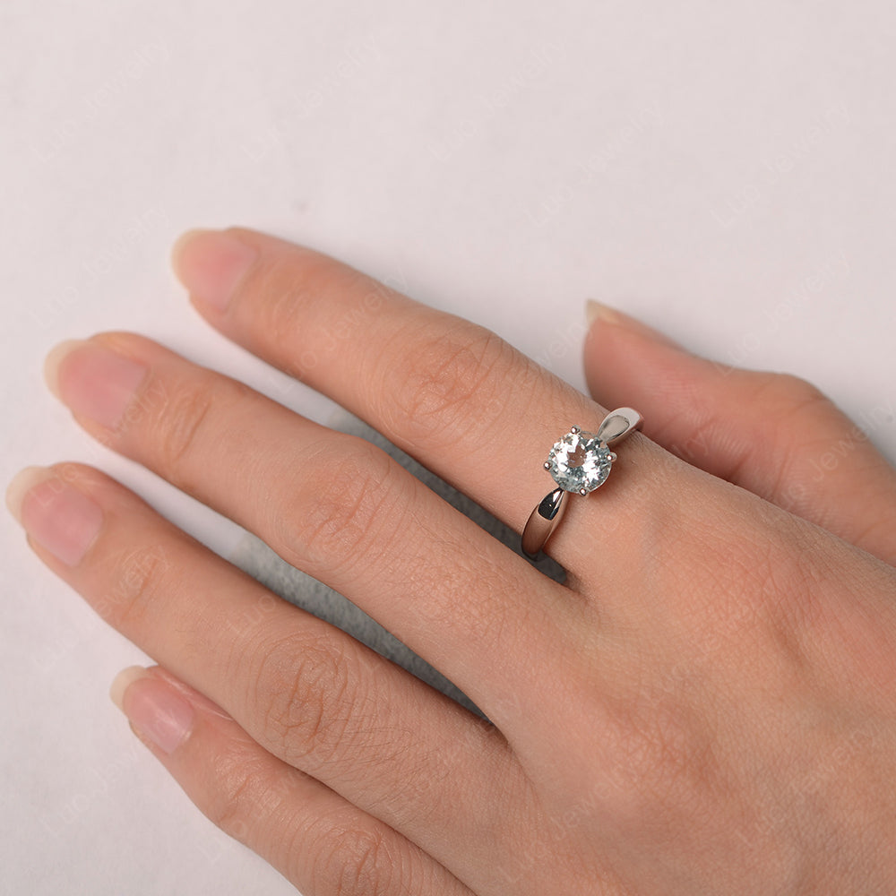 Aquamarine Solitaire Wedding Ring Yellow Gold - LUO Jewelry