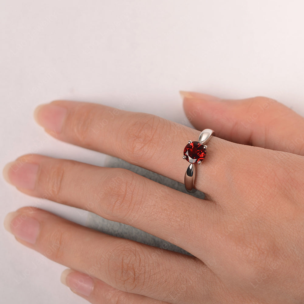 Garnet Solitaire Wedding Ring Yellow Gold - LUO Jewelry