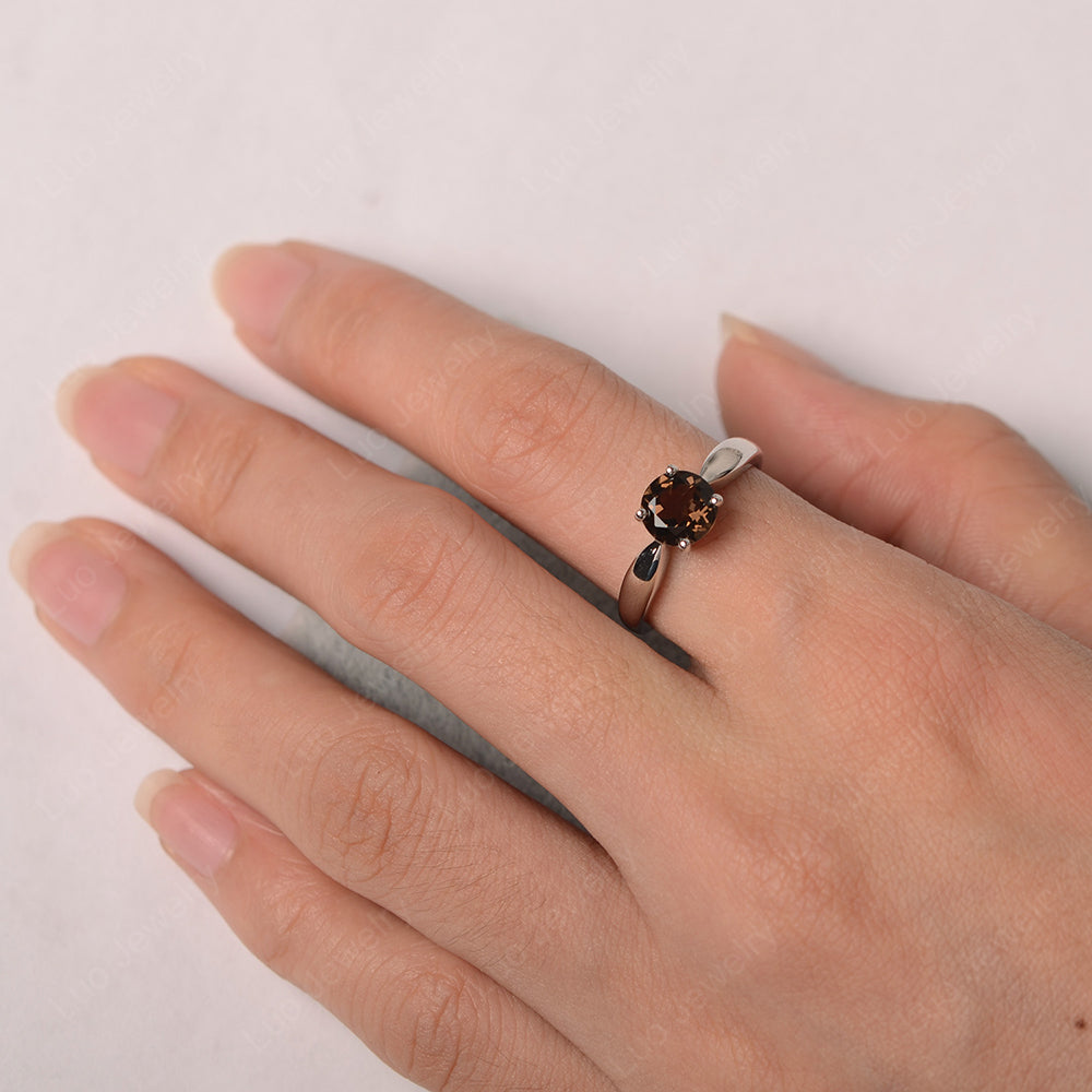 Smoky Quartz  Solitaire Wedding Ring Yellow Gold - LUO Jewelry