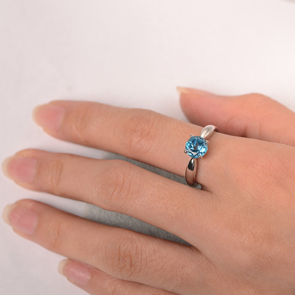 Swiss Blue Topaz Solitaire Wedding Ring Yellow Gold - LUO Jewelry