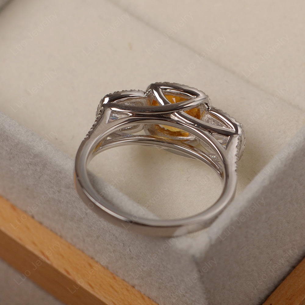 Citrine Ring 3 Stone Halo Engagement Ring - LUO Jewelry
