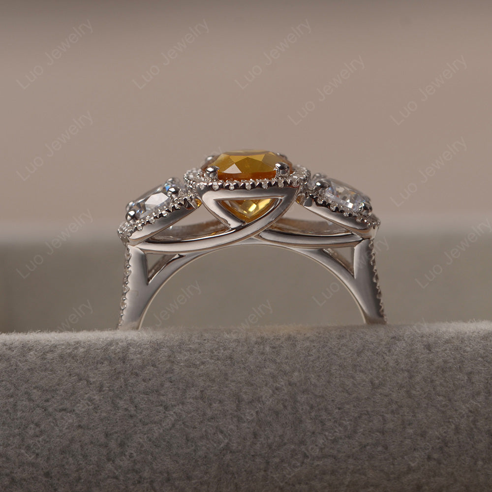 Citrine Ring 3 Stone Halo Engagement Ring - LUO Jewelry