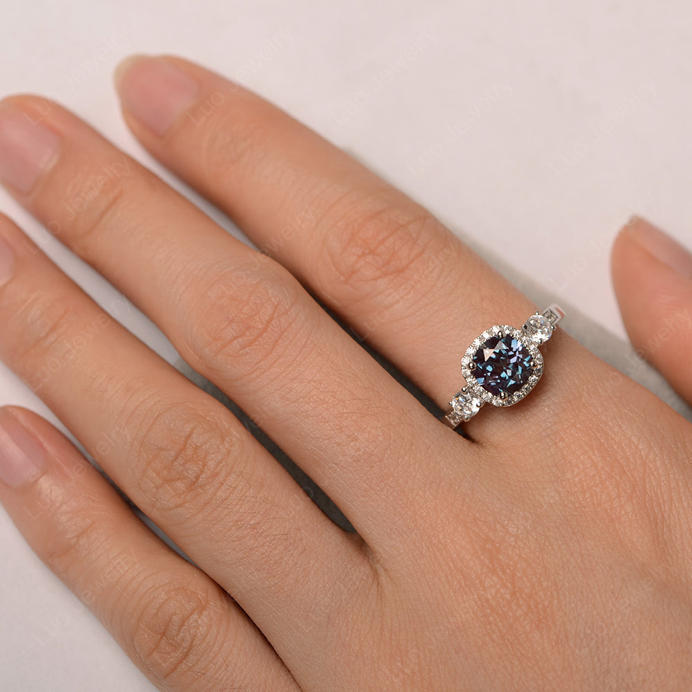 Brilliant Cut Alexandrite Halo Wedding Ring Gold - LUO Jewelry