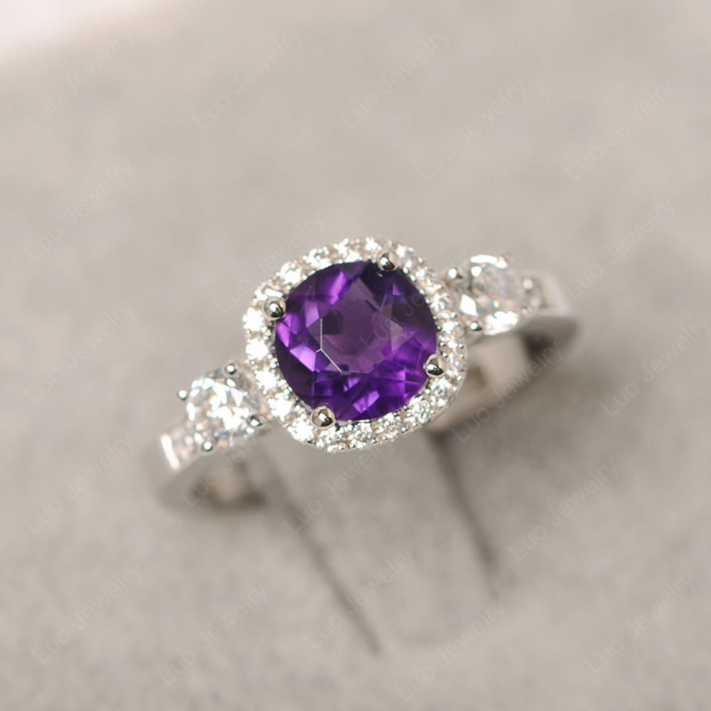 Brilliant Cut Amethyst Halo Wedding Ring Gold - LUO Jewelry