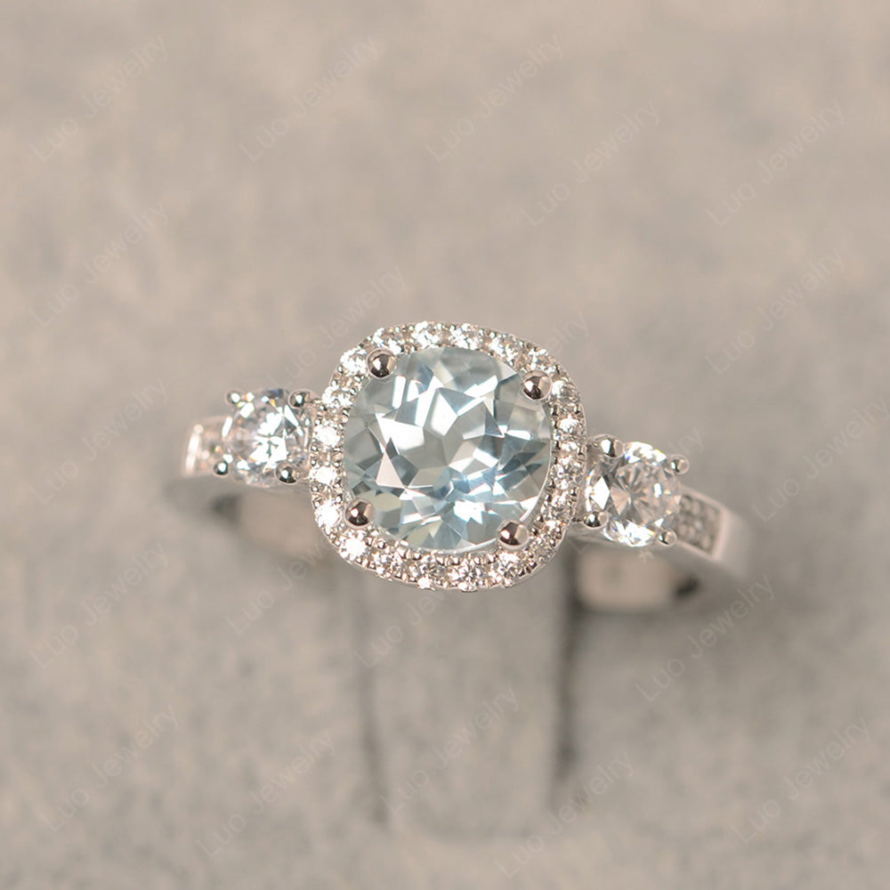 Brilliant Cut Aquamarine Halo Wedding Ring Gold - LUO Jewelry