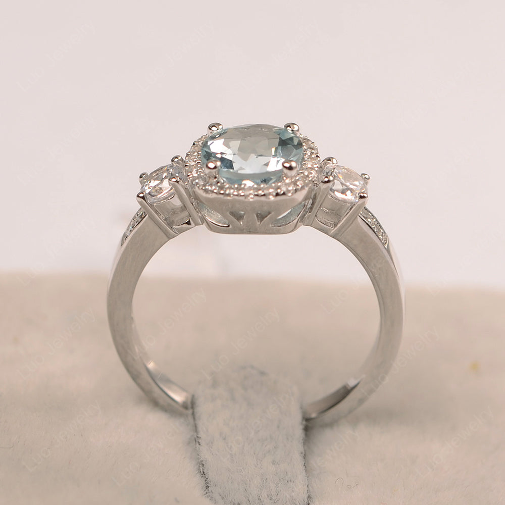 Brilliant Cut Aquamarine Halo Wedding Ring Gold - LUO Jewelry